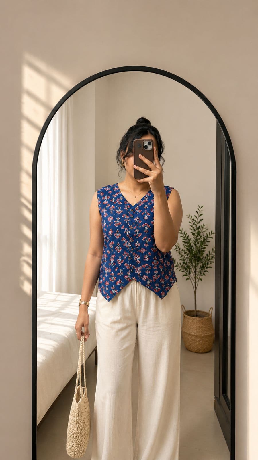 Indigo Buti V-Neck Top
